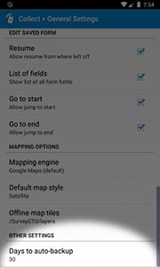 Collect's auto-backup settings