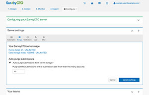 Storage settings in your server console